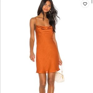 Orange Silk Cowl Neck Mini Dress